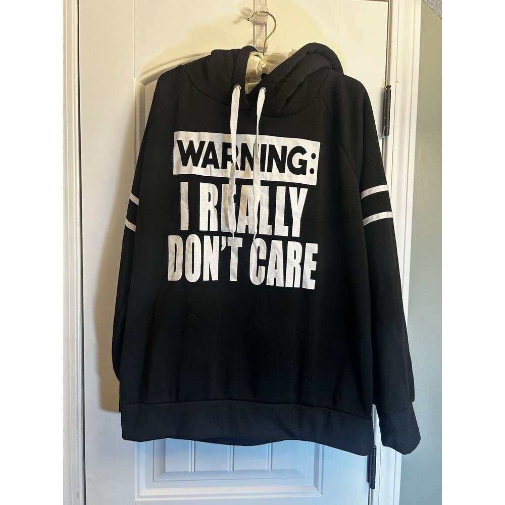 Bobbie Brooks 1X Warning I Really Don’t Care Sherpa Hoodie Black Plus Size Plush - Picture 14 of 16